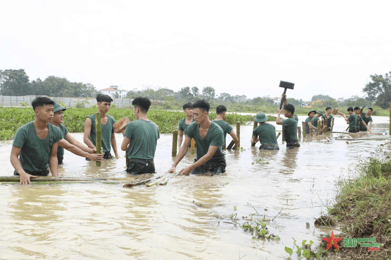 Gần 120 cán bộ, học viên Trường Sĩ quan Lục quân 1 tham gia hộ đê