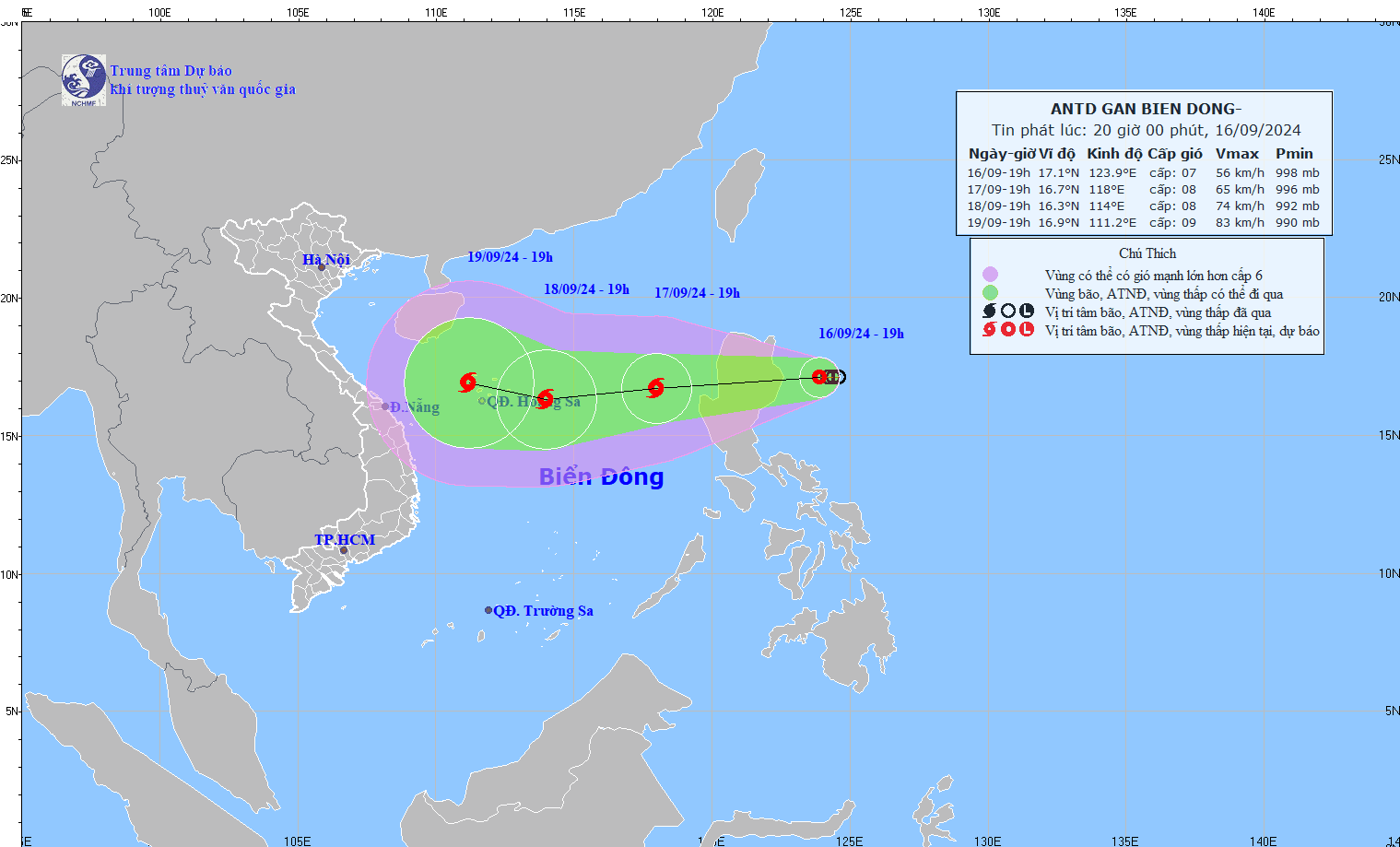 Hôm nay (17-9), bão số 4 cách quần đảo Hoàng Sa khoảng 590km
