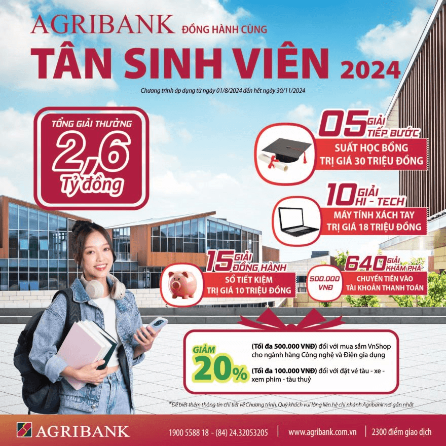 Agribank dành 2,6 tỷ đồng tặng tân sinh viên 2024