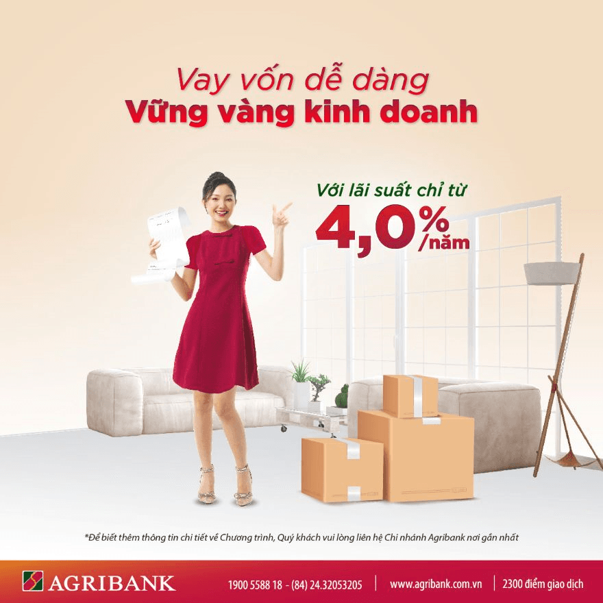 Agribank ưu đãi vay vốn chỉ từ 4,0%/năm đối với khách hàng cá nhân phục vụ hoạt động sản xuất kinh doanh