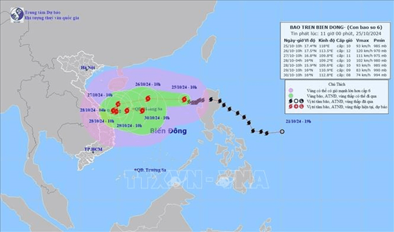 Bão số 6: Gió mạnh, sóng lớn và mưa dông trên biển