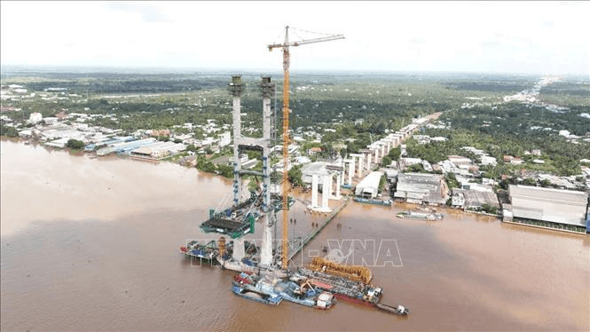 Dự án cầu Rạch Miễu 2 hoàn thành hai trụ tháp dây văng vượt tiến độ hơn 3 tháng