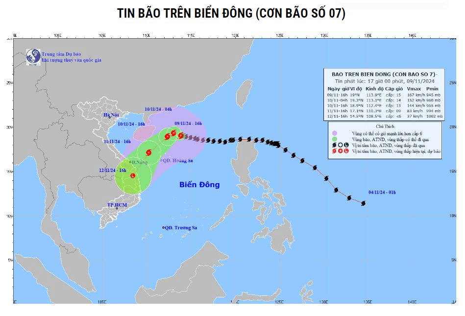 Bão số 7 đang suy yếu dần thành áp thấp nhiệt đới