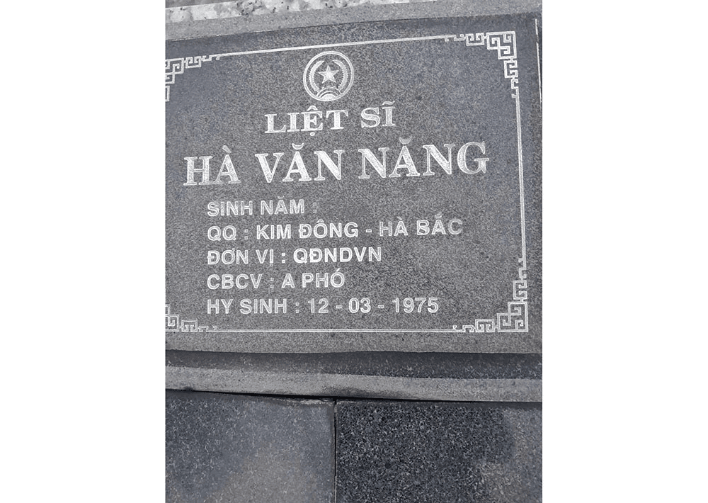 Tìm thân nhân đồng chí Hà Văn Năng, hy sinh ngày 12-3-1975, quê Hưng Yên