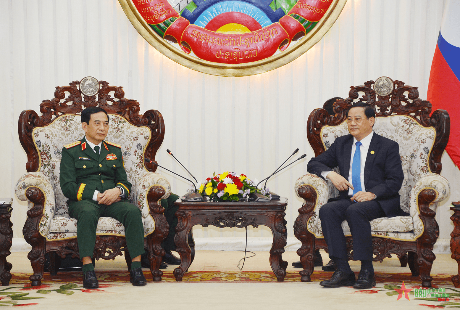 Đại tướng Phan Văn Giang chào xã giao Thủ tướng Lào Sonexay Siphandone