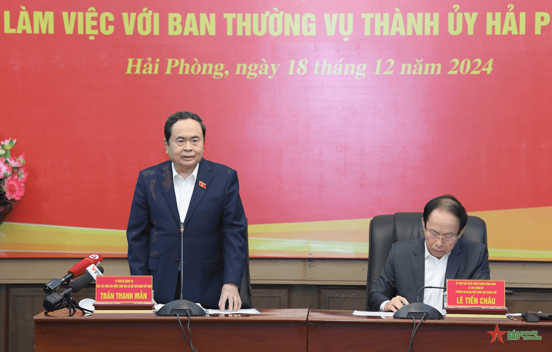 Chủ tịch Quốc hội Trần Thanh Mẫn làm việc với Ban Thường vụ Thành ủy Hải Phòng
