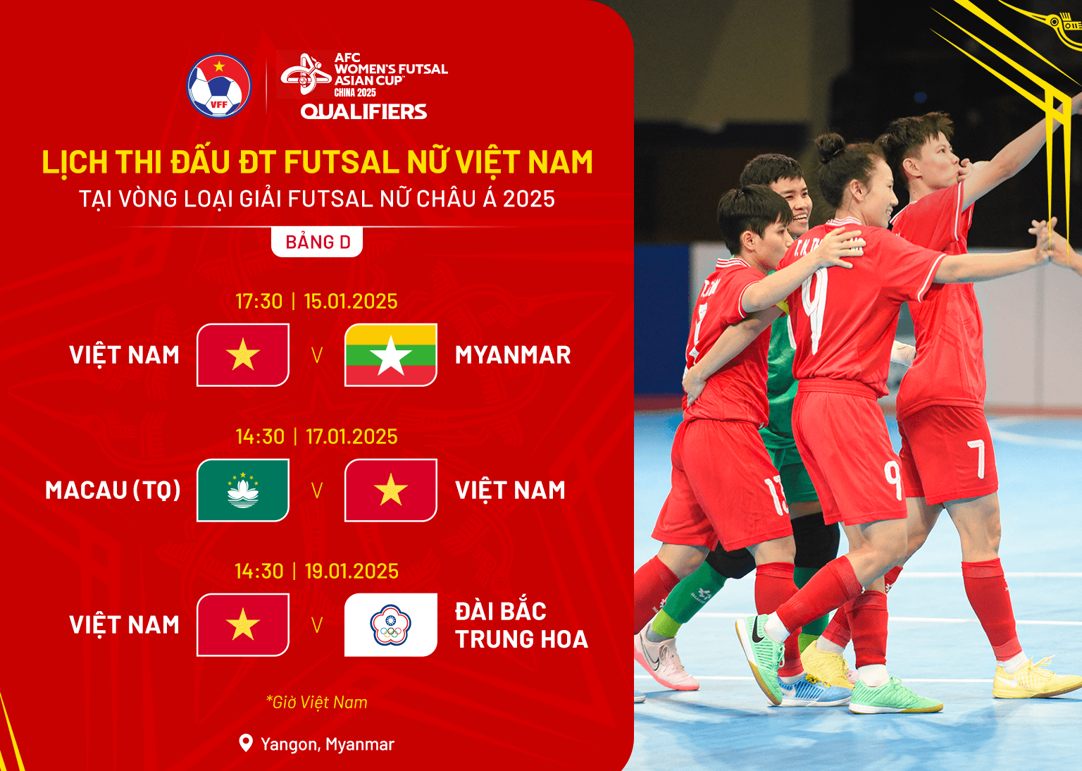 Lịch thi đấu tuyển futsal nữ Việt Nam tại vòng loại Asian Cup 2025