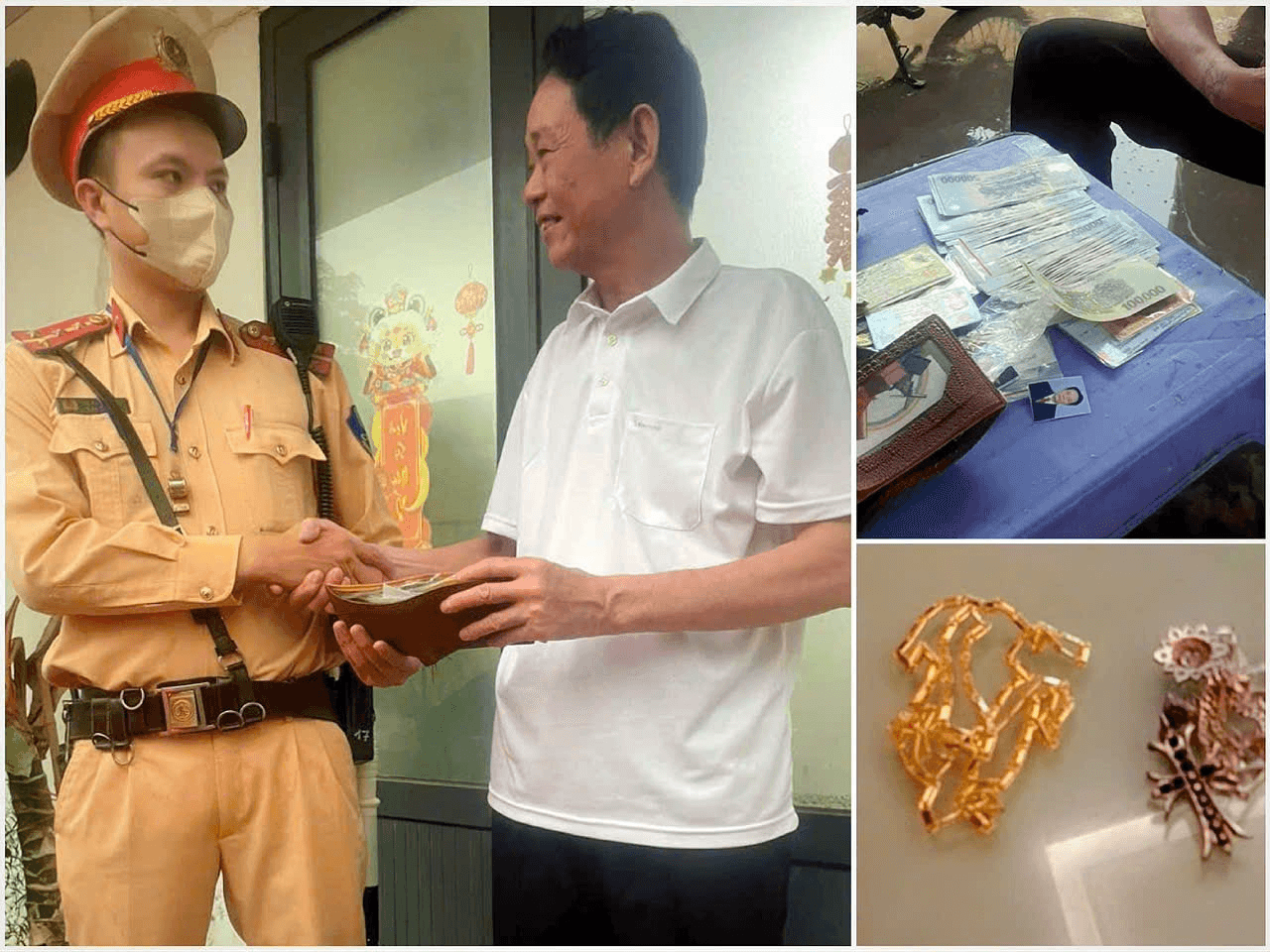 Cảnh sát giao thông trả lại tiền và vàng cho người đánh rơi