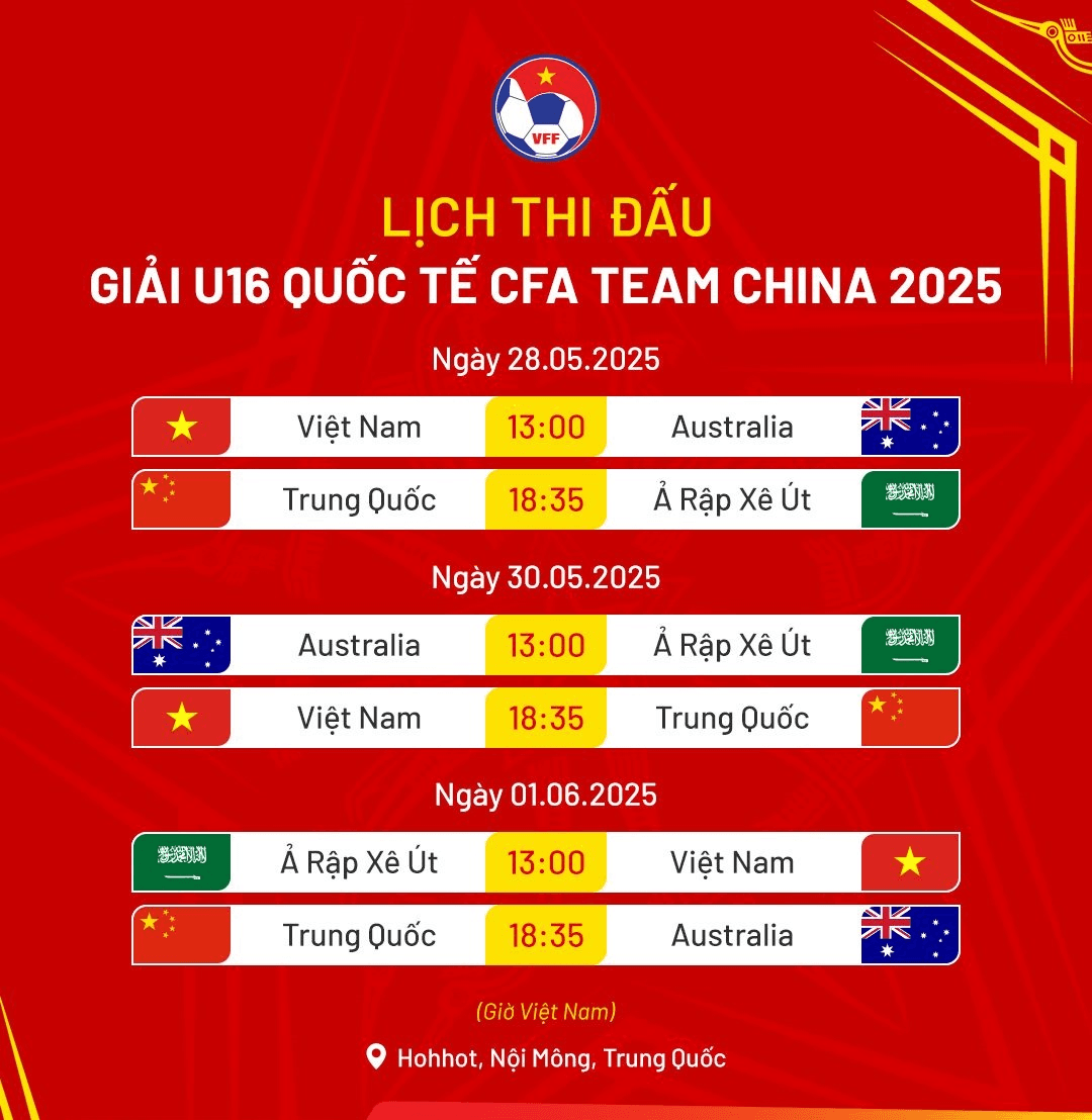 U16 Việt Nam dự giải bóng đá quốc tế ở Trung Quốc