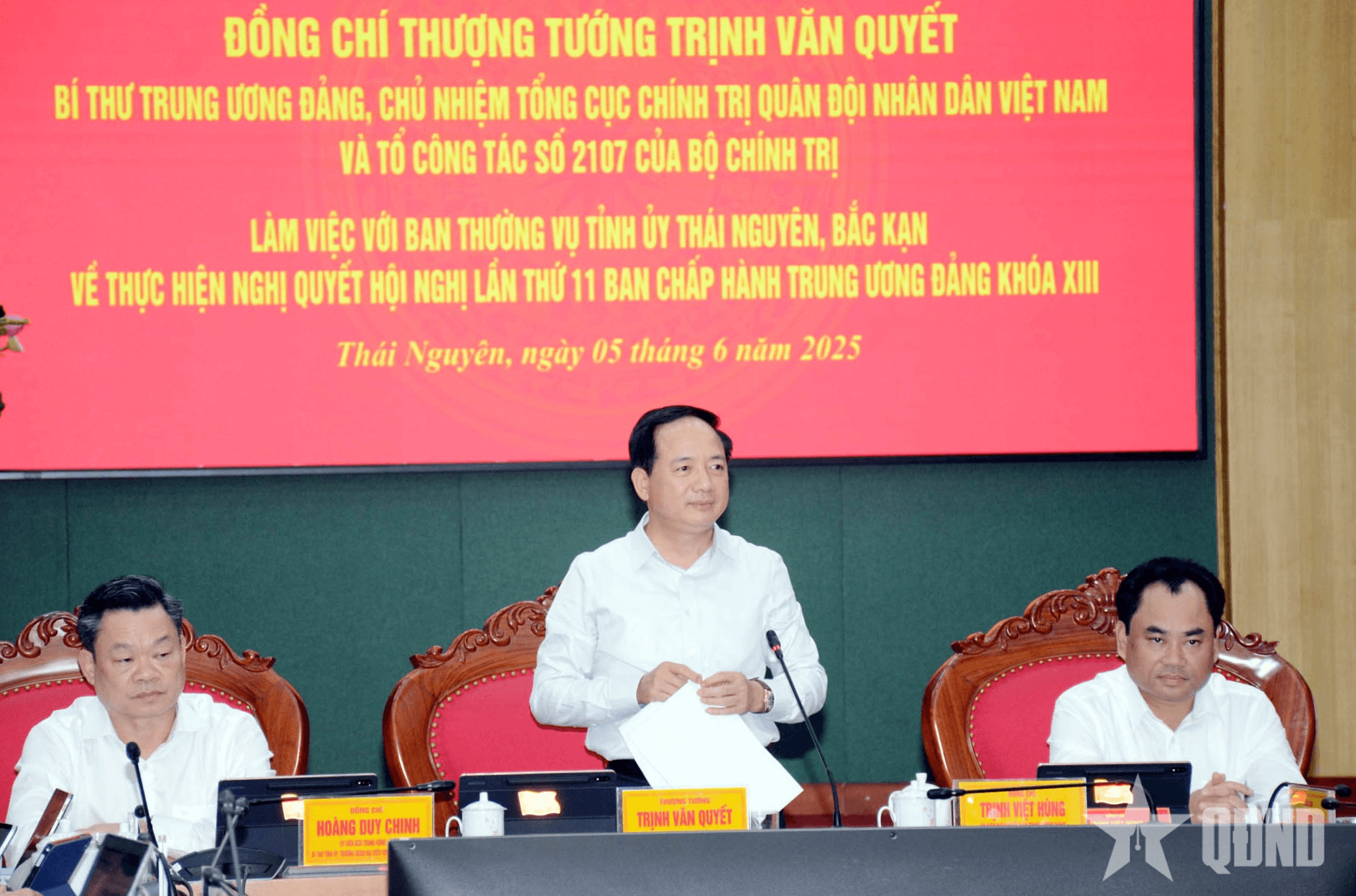 Thượng tướng Trịnh Văn Quyết chủ trì làm việc với Ban Thường vụ Tỉnh ủy Thái Nguyên và Bắc Kạn