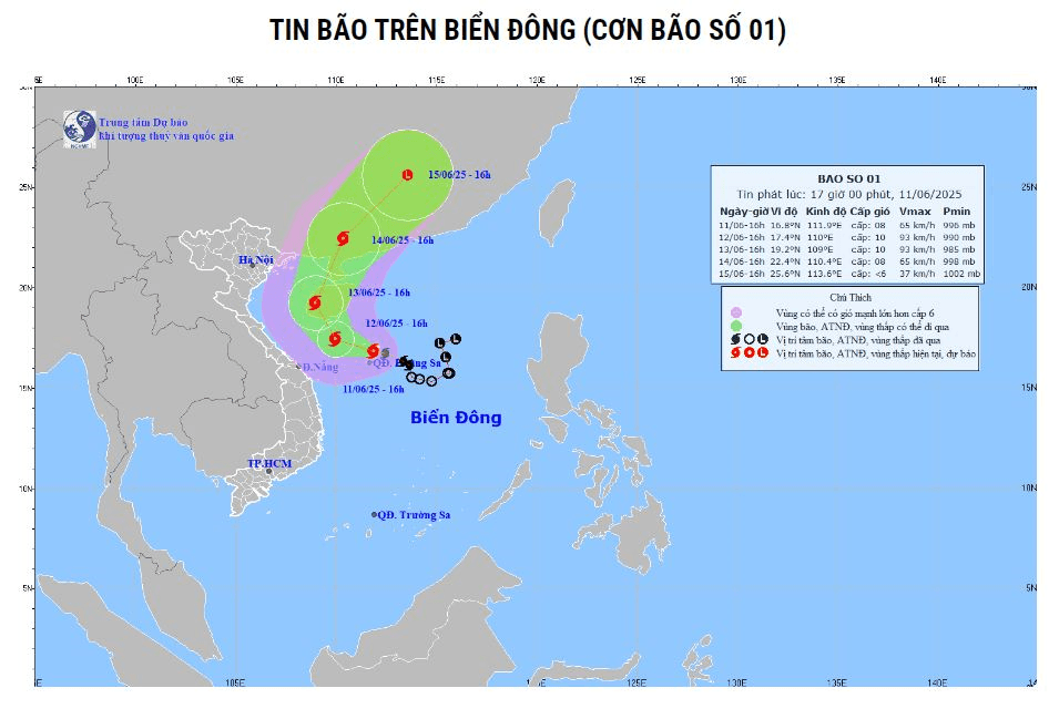 Bão số 1 có khả năng mạnh thêm vào ngày 12-6
