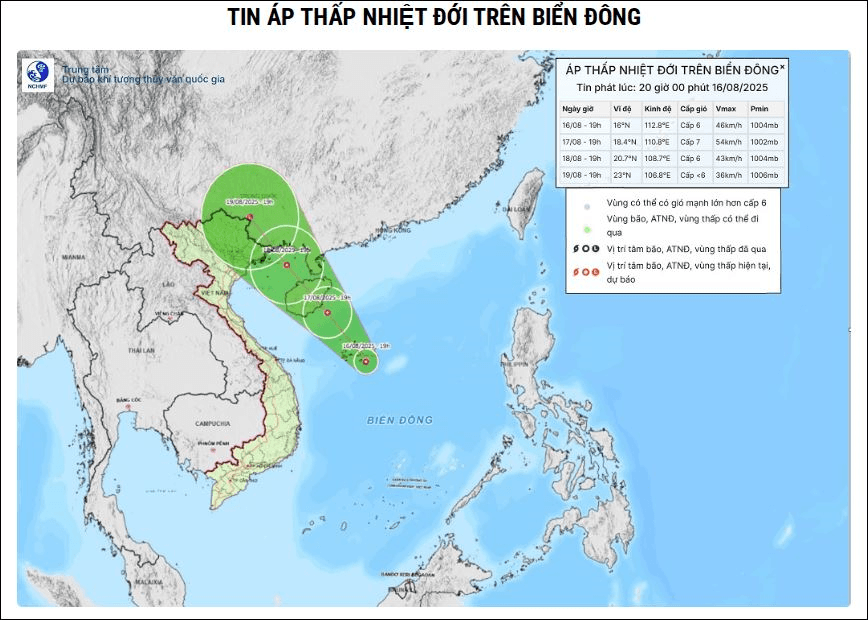 Vùng áp thấp đã mạnh lên thành áp thấp nhiệt đới