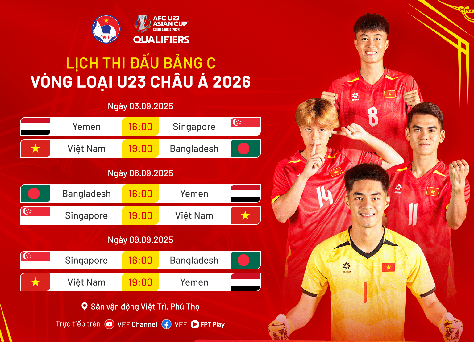 Lịch thi đấu U23 Việt Nam tại vòng loại châu Á
