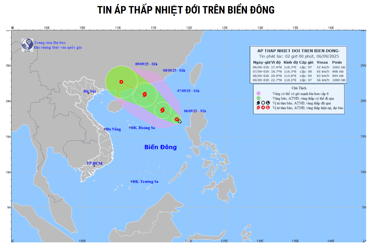 Thời tiết hôm nay (6-9): Áp thấp nhiệt đới di chuyển theo hướng Tây Bắc