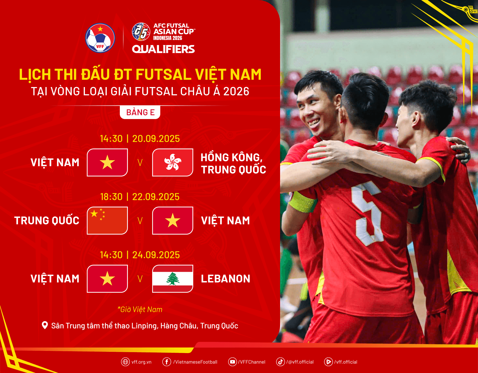 Lịch thi đấu đội tuyển futsal Việt Nam tại vòng loại giải châu Á