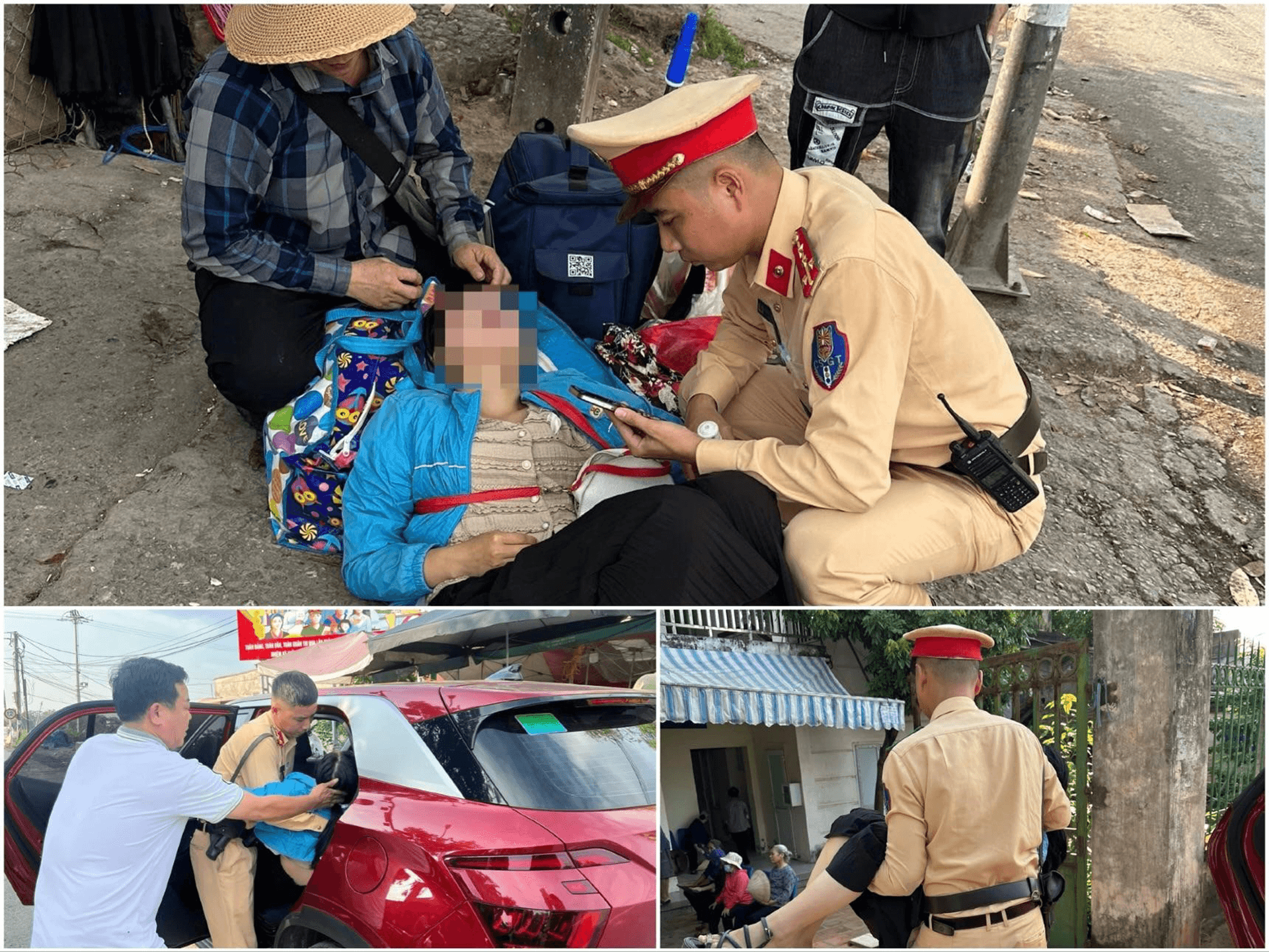 Cảnh sát giao thông kịp thời sơ cứu, đưa người phụ nữ bất tỉnh đi cấp cứu