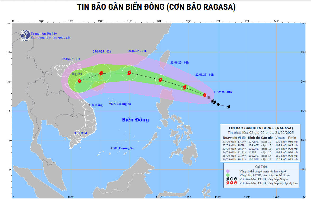 Thời tiết hôm nay (21-9): Bão RAGASA áp sát Biển Đông