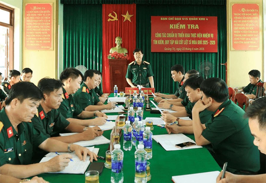 Ban Chỉ đạo 515 Quân khu 4: Kiểm tra công tác chuẩn bị quy tập hài cốt liệt sĩ mùa khô 2025-2026 tại Quảng Trị
