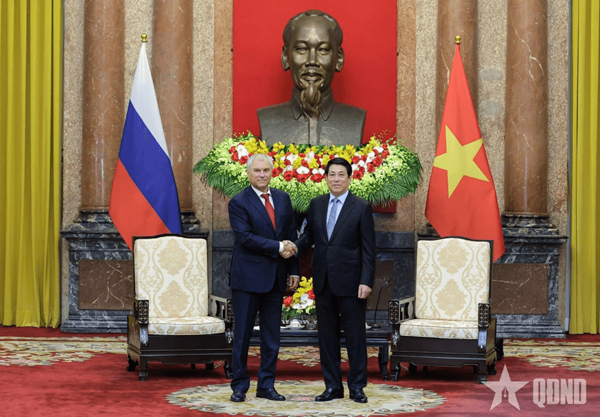 Chủ tịch nước Lương Cường tiếp Chủ tịch Duma Quốc gia Quốc hội Liên bang Nga Vyacheslav Volodin