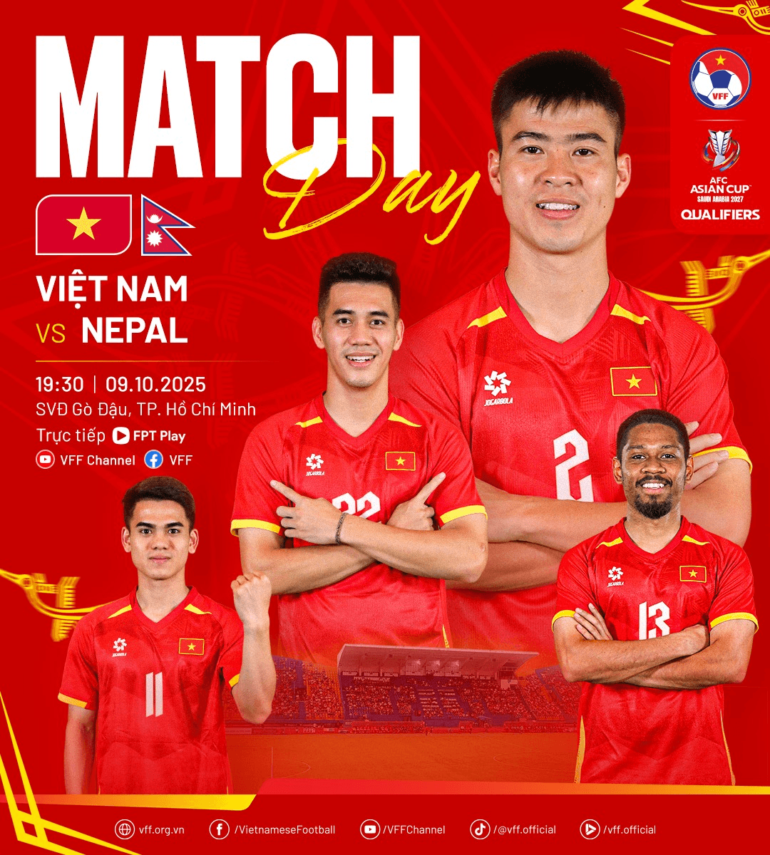 Link xem trực tiếp đội tuyển Việt Nam và Nepal, vòng loại Asian Cup 2027