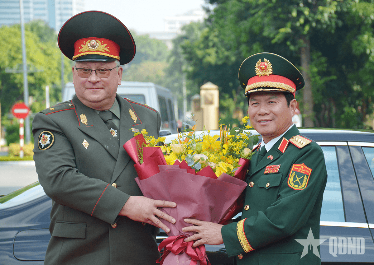 Đại tướng Nguyễn Tân Cương chủ trì lễ đón Tổng Tham mưu trưởng các Lực lượng vũ trang Belarus