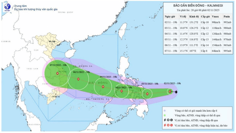 Bão Kalmaegi có thể tăng lên cấp 15, giật cấp 17 khi vào Biển Đông