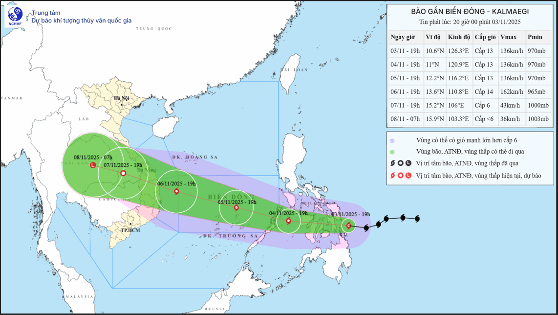 Bão Kalmaegi di chuyển nhanh, cường độ rất mạnh