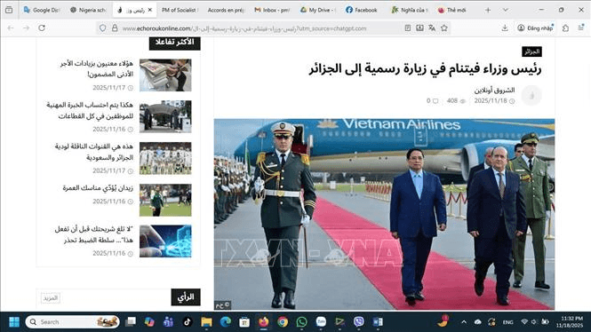 Truyền thông Algeria đồng loạt đưa tin chuyến thăm của Thủ tướng Phạm Minh Chính