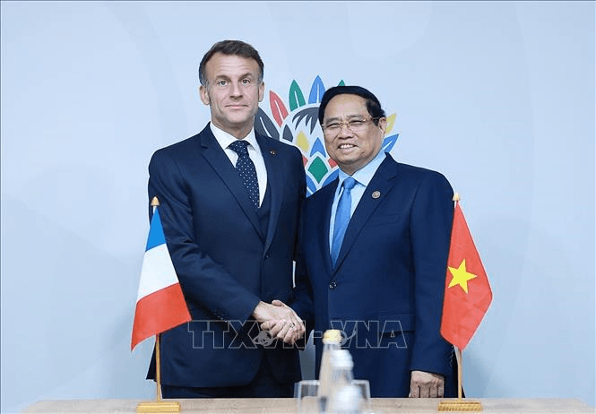 Thủ tướng Phạm Minh Chính gặp Tổng thống Pháp và Tổng Thư ký OECD nhân Hội nghị G20