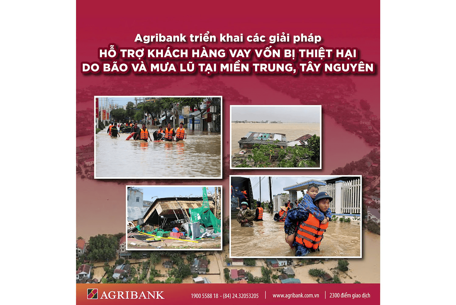 Agribank tiếp tục triển khai chính sách giảm tới 2%/năm lãi suất cho vay hỗ trợ khách hàng bị thiệt hại do bão số 12, 13 và mưa lũ