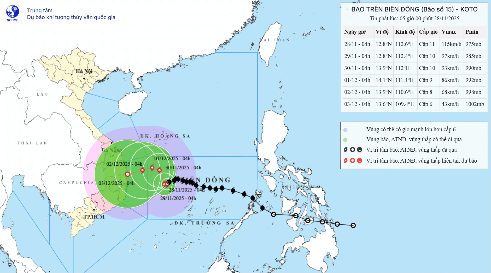 Thời tiết hôm nay (28-11): Bão số 15 cách đảo Song Tử Tây khoảng 240km