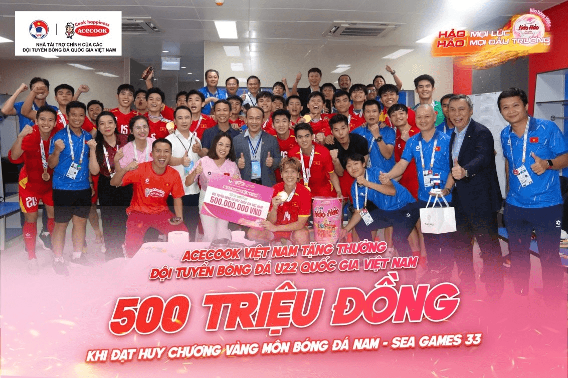 Acecook Việt Nam thưởng nóng 500 triệu đồng cho Đội tuyển quốc gia U22 Việt Nam đoạt huy chương vàng Sea Games 33