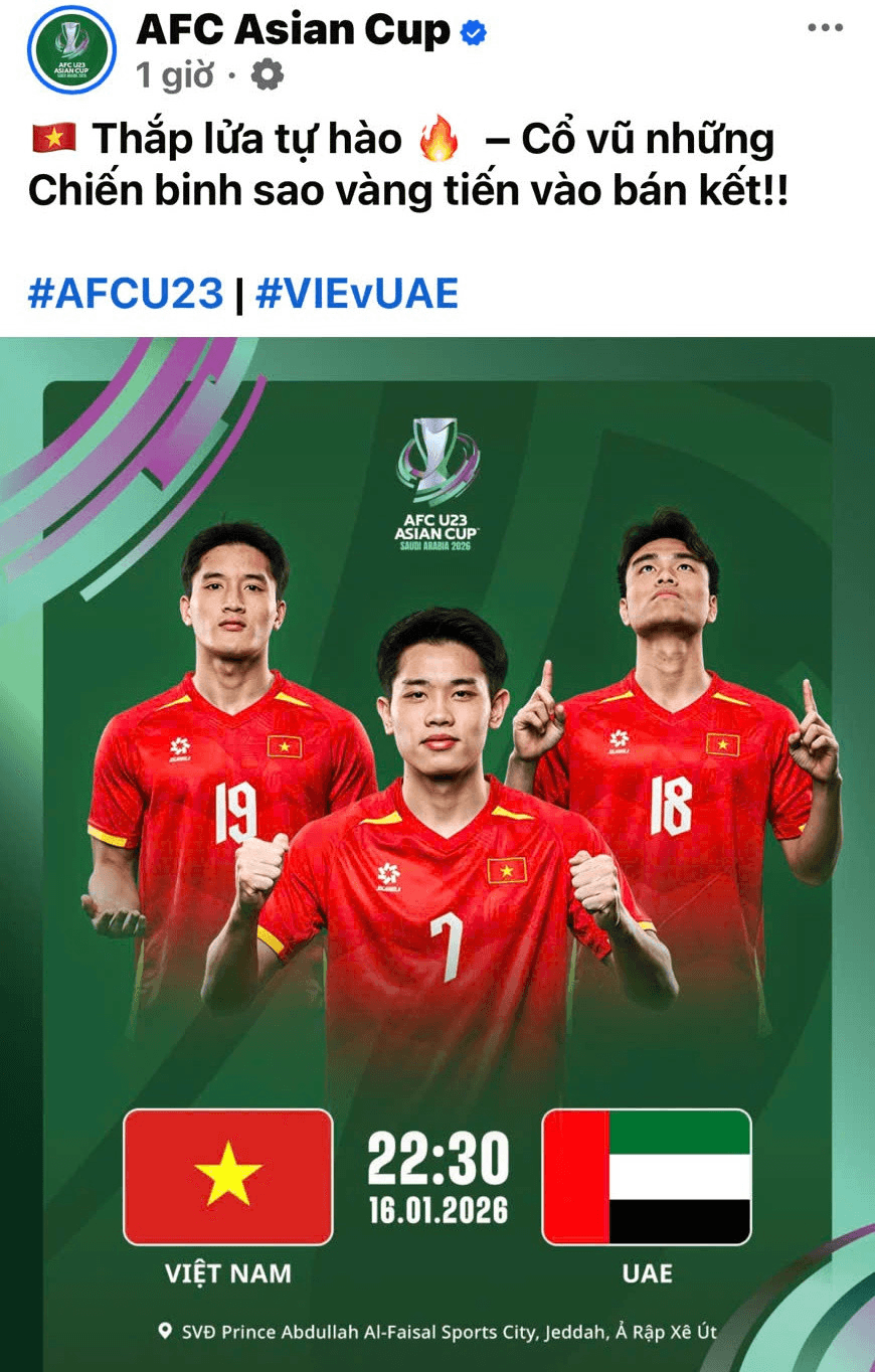 FIFA, AFC tin tưởng U23 Việt Nam vào bán kết giải châu Á